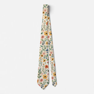 watercolor Garden Flowers Wildflower Spring Meadow Tie