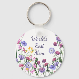 Watercolor Garden Flowers World's Best Mom  Keychain