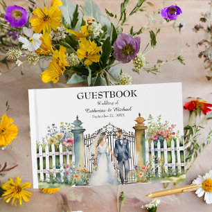 Watercolor Garden Gate Wildflowers Garden Wedding  Guest Book