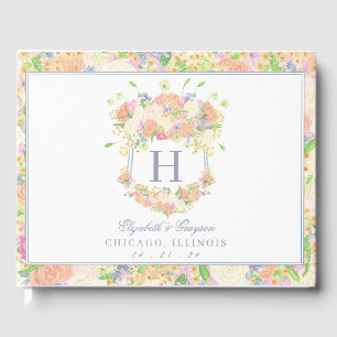 Watercolor Garden Party Floral Wedding Crest Guest Book