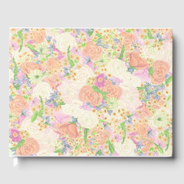 Watercolor Garden Party Floral Wedding Crest Guest Book (Front)
