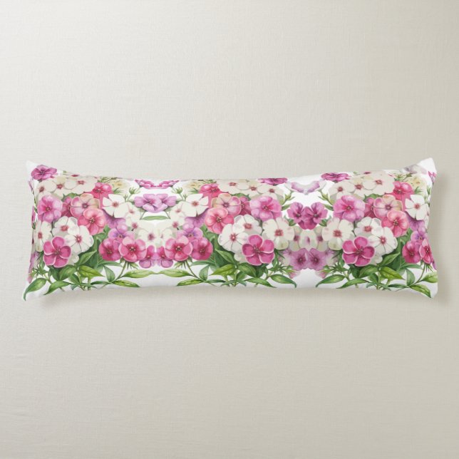 Watercolor Garden Phlox Flowers Body Pillow (Front)