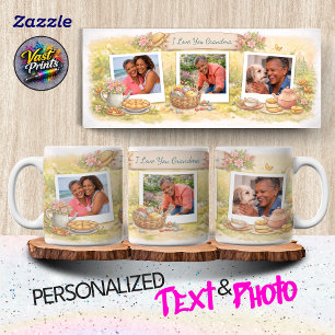 Watercolor Garden Photo Collage Custom Text Photo Mug