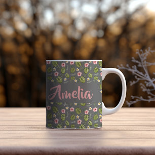 Watercolor garden pink grey pattern coffee mug