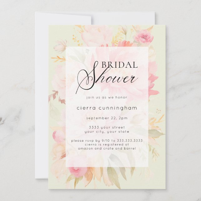 Watercolor Garden Pink Peony Floral Bridal Shower  Invitation (Front)