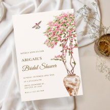 Watercolor garden pink plants bridal shower