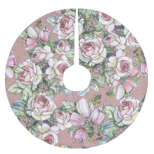 Watercolor Garden: Rose Tulip Elegance. Brushed Polyester Tree Skirt