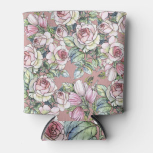 Watercolor Garden: Rose Tulip Elegance. Can Cooler