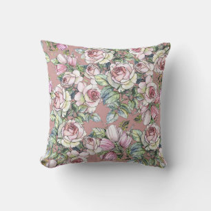 Watercolor Garden: Rose Tulip Elegance. Throw Pillow