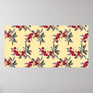 Watercolor garden rowan plant seamless pattern on poster