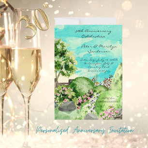 Watercolor Garden Scene Personalized Anniversary Invitation