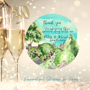 Watercolor Garden Scene Thankyou Personalized  Classic Round Sticker