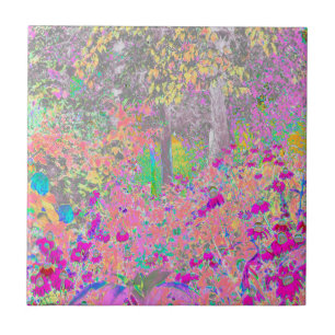 Watercolor Garden Sunrise with Purple Flowers Tile