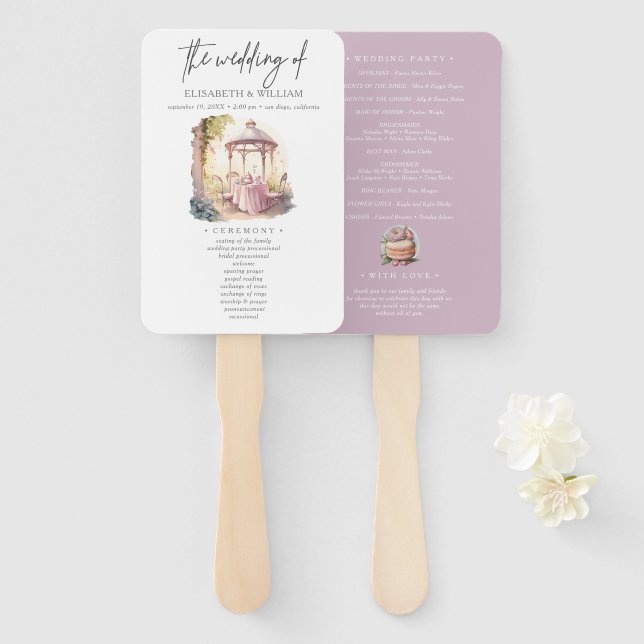 Watercolor Garden Wedding Ceremony Program Hand Fan (Front and Back)