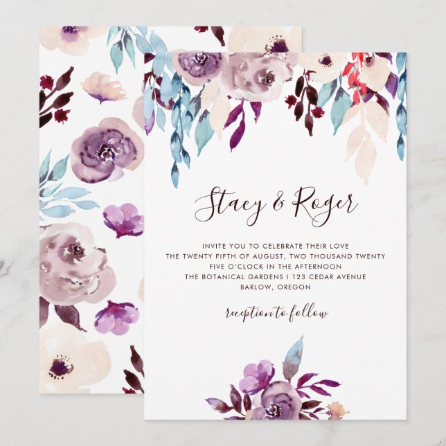 Watercolor Garden Wedding Invitation (Front/Back)