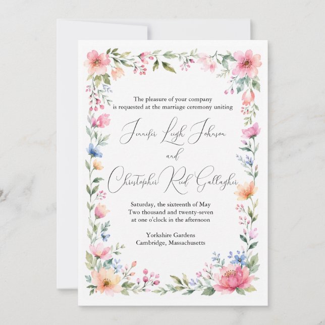 Watercolor Garden Wedding Invitation (Front)