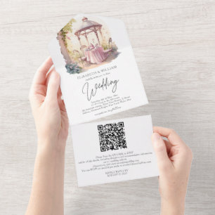 Watercolor Garden Wedding Rsvp QR Code All In One Invitation