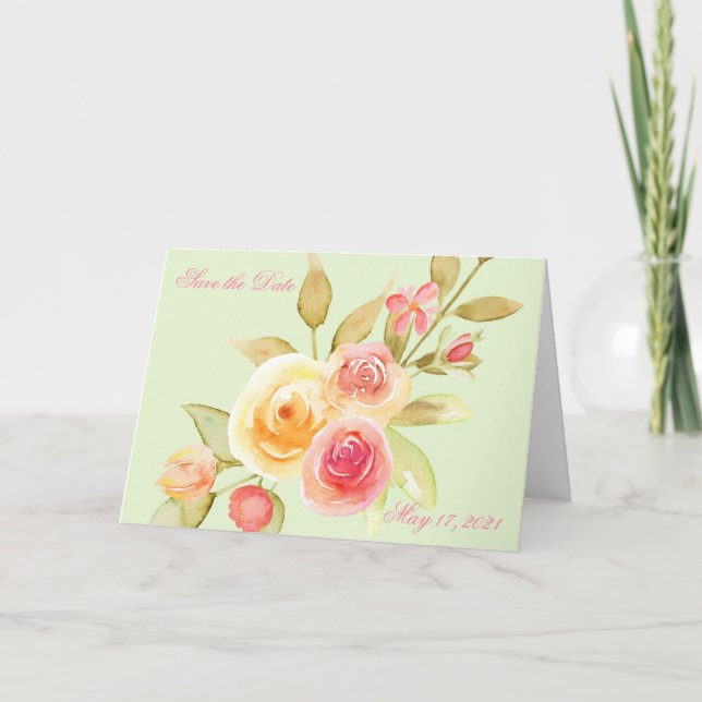 Watercolor Garden Wedding Save The Date Card (Front)