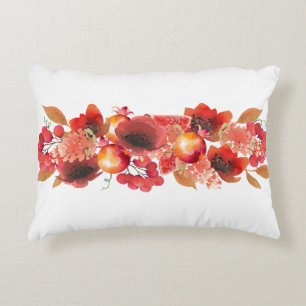 Watercolor Garland of Flowers and Fruits Accent Pillow