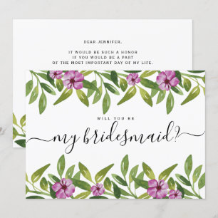 Watercolor garland will you be my bridesmaid invitation