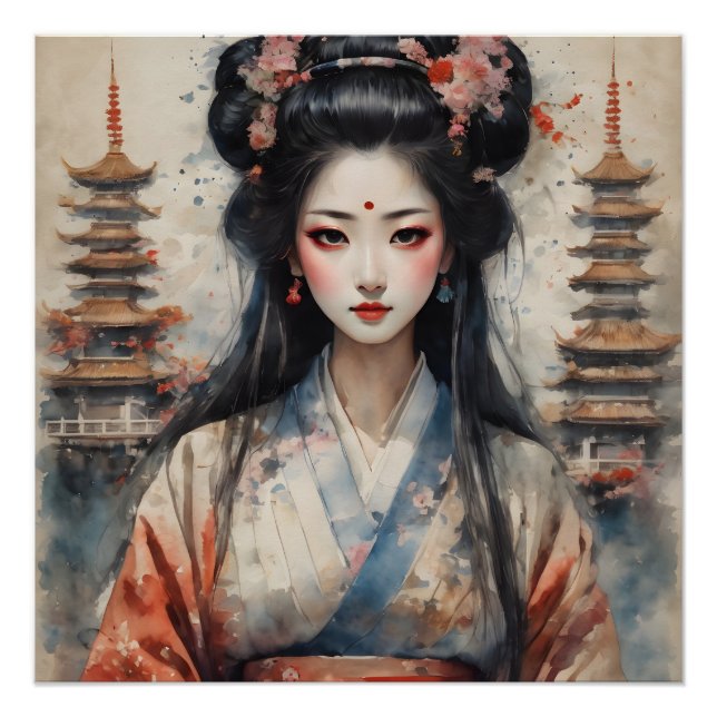 Watercolor Geisha no 2 Poster (Front)