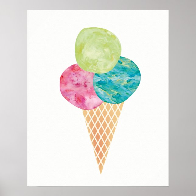 Watercolor gelato ice cream print poster (Front)