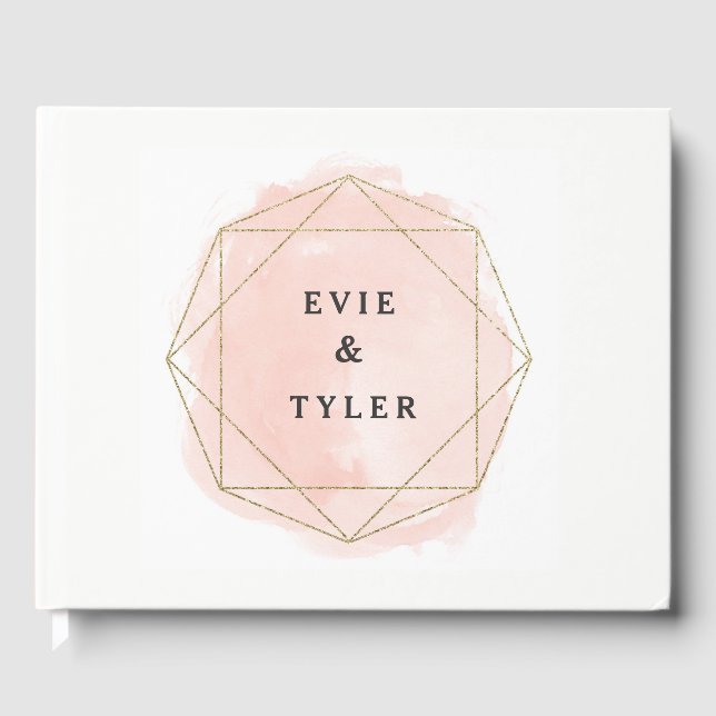 Watercolor gem wedding guest book faux glitter (Front)