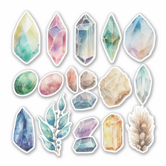 Watercolor Gemstone Gems Vinyl Sticker (Front)