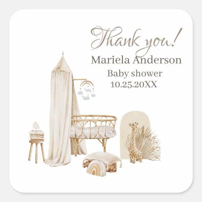 Watercolor gender Neutral Boho Nursery Baby shower Square Sticker (Front)