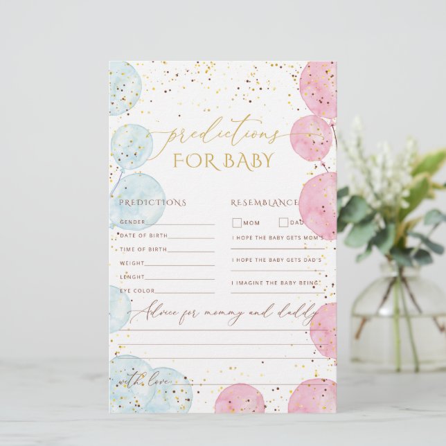 Watercolor Gender Reveal Baby Predictions Game (Standing Front)