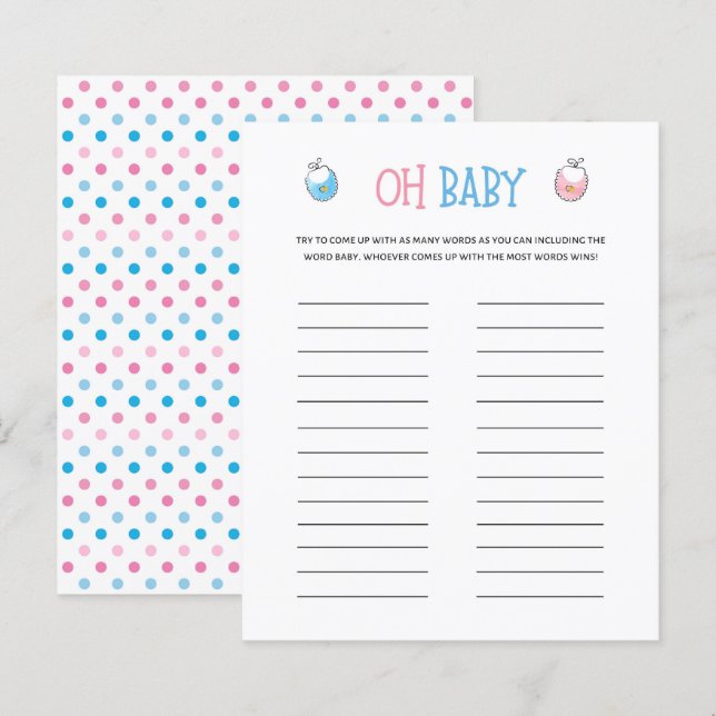 Watercolor Gender Reveal Oh Baby Game (Front/Back)