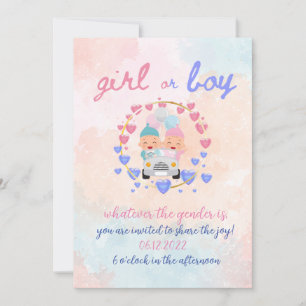 Watercolor Gender Reveal Party Boy or Girl Invitation