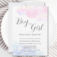 Watercolor Gender Reveal Party Boy or Girl 