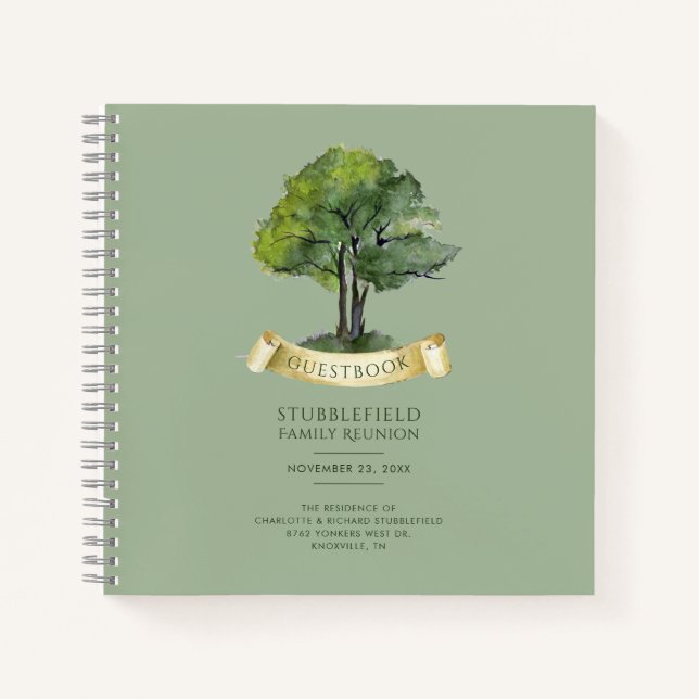 Watercolor Genealogy Tree Family Reunion Guest Notebook (Front)