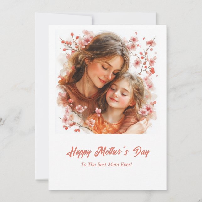 Watercolor gentle mother hug their daughter holiday card (Front)