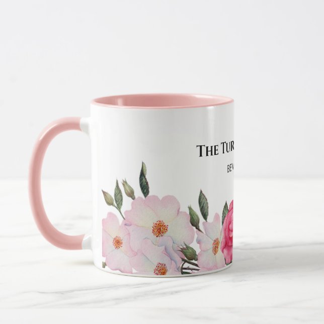 Watercolor Gentle Pink White Roses Illustration Mug (Left)