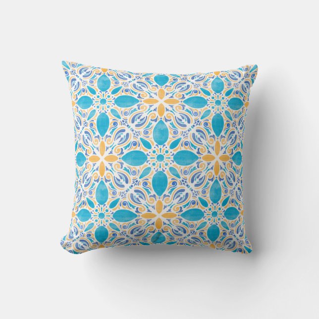 Watercolor Geo _ Summer Throw Pillow (Front)