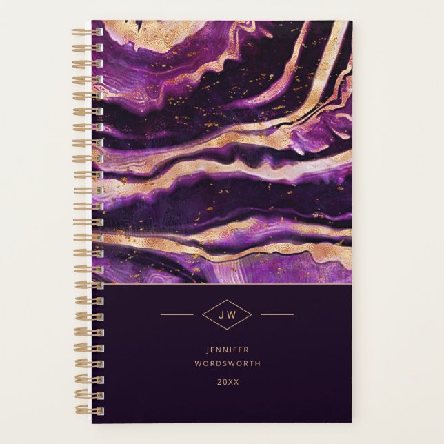 Watercolor Geode Purple Pink Gold Abstract Agate Planner (Front)