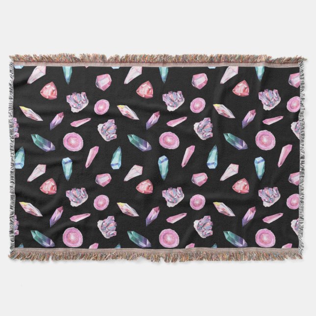 Watercolor Geodes and Crystals Pattern Throw Blanket (Front)