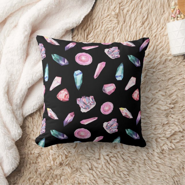 Watercolor Geodes and Crystals Pattern Throw Pillow (Blanket)