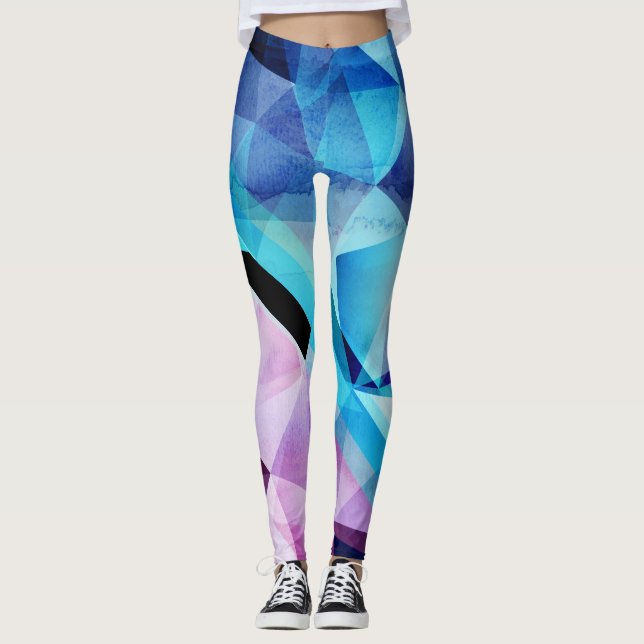 Watercolor Geometric Abstract Background Leggings (Front)