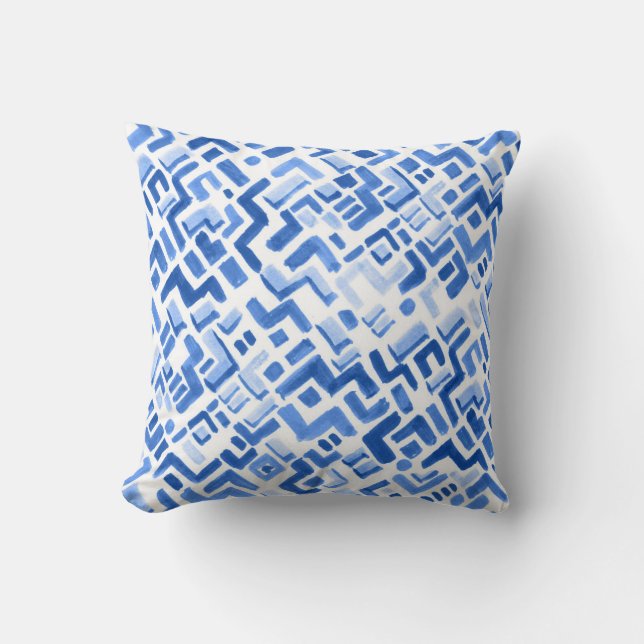 Watercolor Geometric Abstract Seamless Pattern Throw Pillow (Front)