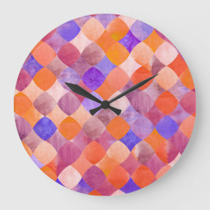 Watercolor geometric, Arab fish scales. Large Clock