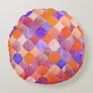 Watercolor geometric, Arab fish scales. Round Pillow