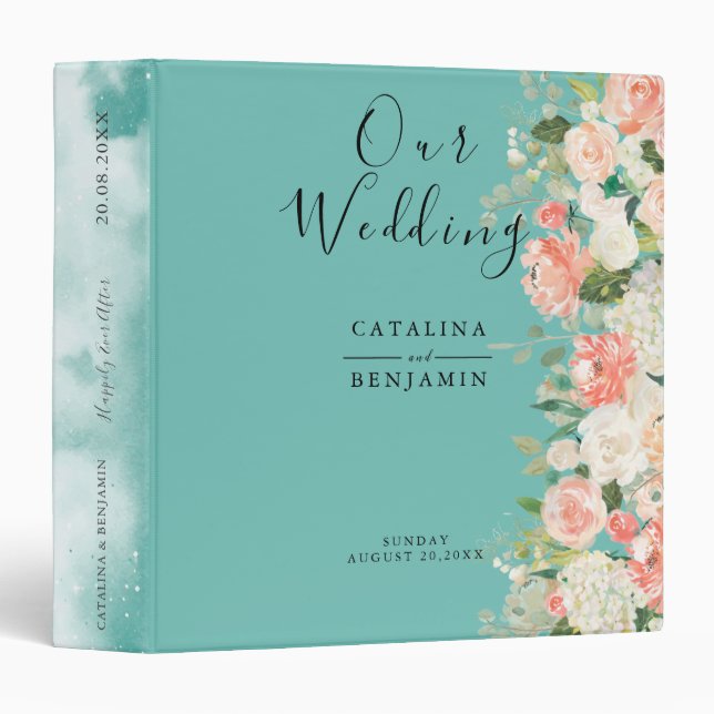 Watercolor Geometric Blush Pink Floral Wedding Binder (Front/Spine)