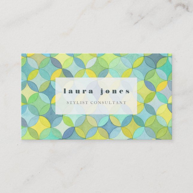 Watercolor Geometric Circle Pattern Template Business Card (Front)