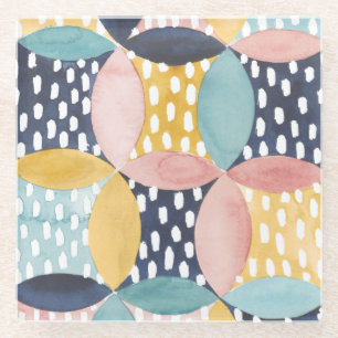 Watercolor Geometric Circles Glass Coaster