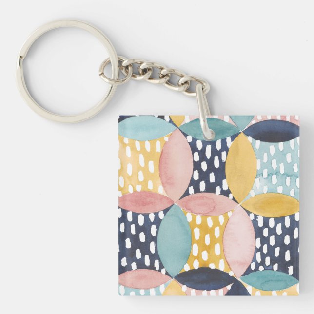 Watercolor Geometric Circles Keychain (Front)