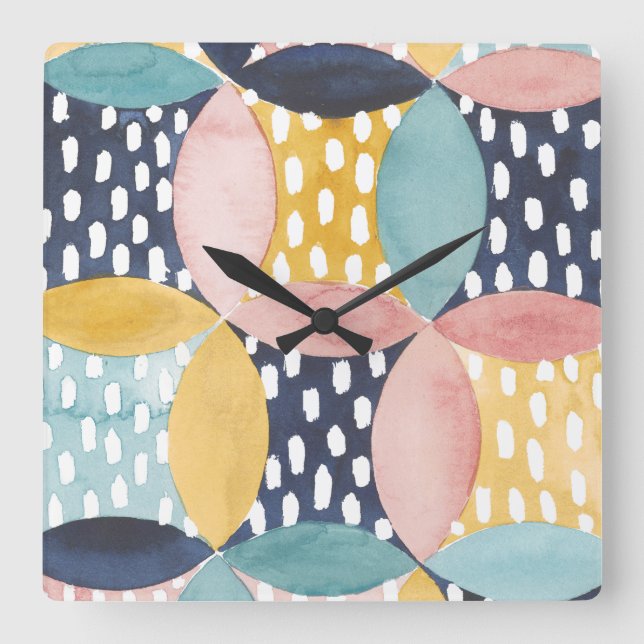Watercolor Geometric Circles Square Wall Clock (Front)