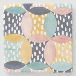 Watercolor Geometric Circles Stone Coaster